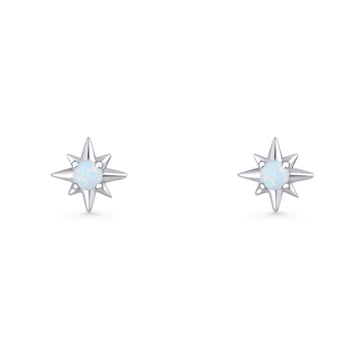 Round 5.4mm Star Stud Earring Lab Created White Opal 925 Sterling Silver Wholesale